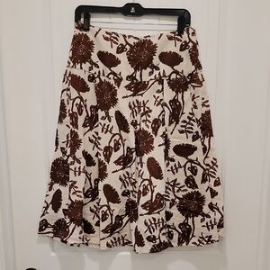 GAP Cream A-Line Midi Skirt with Brown Floral Print Size 6